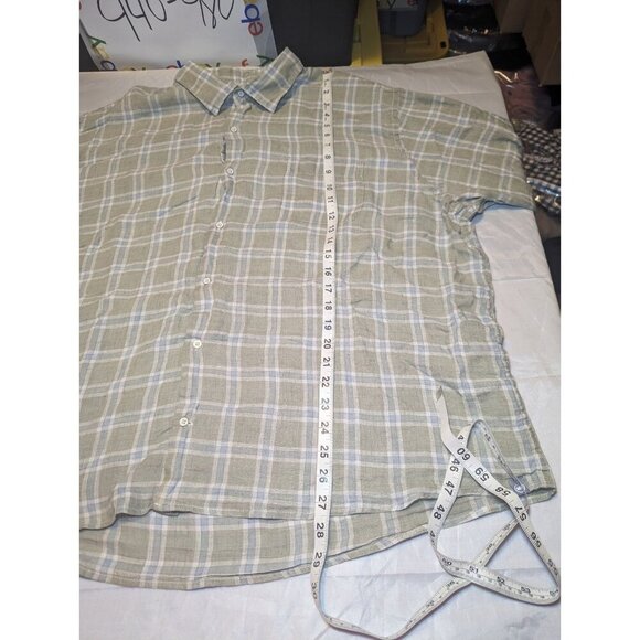 Peter Millar Shirt Mens 2XL green Plaid Linen Long Sleeve Button Up Collared - Picture 11 of 15